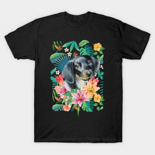 Tropical Black Tan Dachshund Doxie 1 T-Shirt